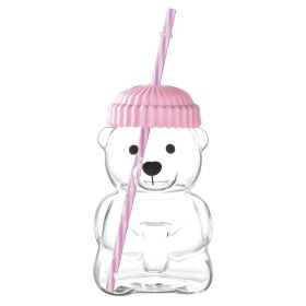 1 PCS 20 OZ Pink Little Bear Glass Straw Cup High Borosilicate Heat-resistant Glass Cup For Juice, Milk and Cold drinks