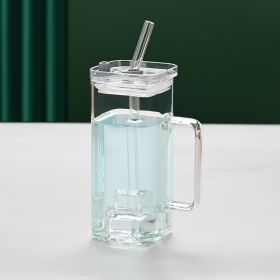 1 Pcs Transparent Glass Straw Cup, 6 Colors Square Glass Cup With Straw And Lid, High Borosilicate Glass Cup, Milk Cup, Juice Cup, Cold Drink Cup