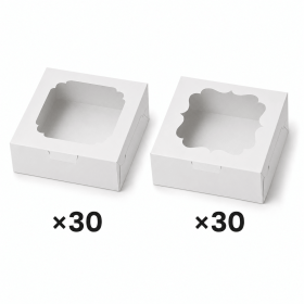8x8x2.5 Inch Bakery Boxes with Window, 60 Pack White Cookie Boxes with 2 Window Styles, Food Grade Paperboard Cake Boxes for Donuts, Macarons, Co