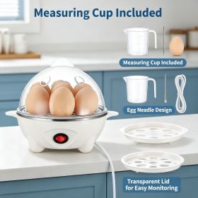 Multi-Use Electric Egg Cooker, 7 Eggs Capacity Egg Boiler with Boil-Dry Auto Shut-Off, Transparent Lid