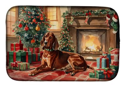 Redbone Coonhound Cozy Christmas Dish Drying Mat Absorbent Dish Drying Mat Pad for Kitchen Counter Dish Drainer Mat for Countertop, 14 x 21"