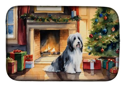 Bearded Collie Cozy Christmas Dish Drying Mat Absorbent Dish Drying Mat Pad for Kitchen Counter Dish Drainer Mat for Countertop, 14 x 21", Multic