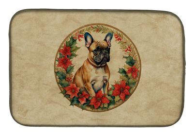 French Bulldog Christmas Flowers Dish Drying Mat Absorbent Dish Drying Mat Pad for Kitchen Counter Dish Drainer Mat for Countertop, 14 x 21"