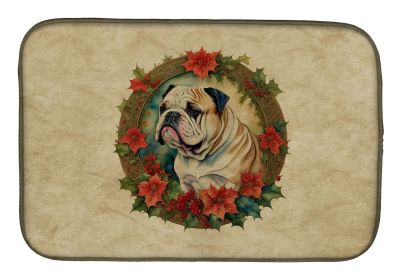 English Bulldog Christmas Flowers Dish Drying Mat Absorbent Dish Drying Mat Pad for Kitchen Counter Dish Drainer Mat for Countertop, 14 x 21"