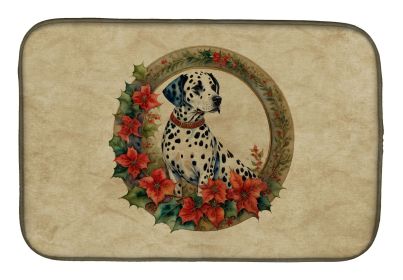 Dalmatian Christmas Flowers Dish Drying Mat Absorbent Dish Drying Mat Pad for Kitchen Counter Dish Drainer Mat for Countertop, 14 x 21", Multicol