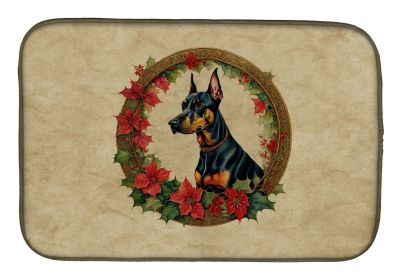 Doberman Pinscher Christmas Flowers Dish Drying Mat Absorbent Dish Drying Mat Pad for Kitchen Counter Dish Drainer Mat for Countertop, 14 x 21"