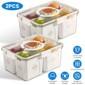 2Pack Airtight Fruit Storage Containers 4-Compartment Food Storage Containers Fruit Vegetable Organizers with 8 Removable Colanders for Fridge Pi (Option: 2Pcs)