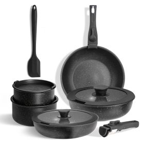12pcs Camping Cookware Set, 2 Colors Nonstick Pots And Pans, PFAS-Free Ceramic Coating, Space-Saving Detachable Handle, Campfire & Induction Safe (Color: Black)